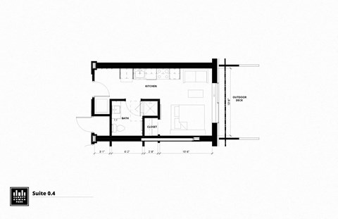 Floor plan for studio, 1 bath, 445 sqft